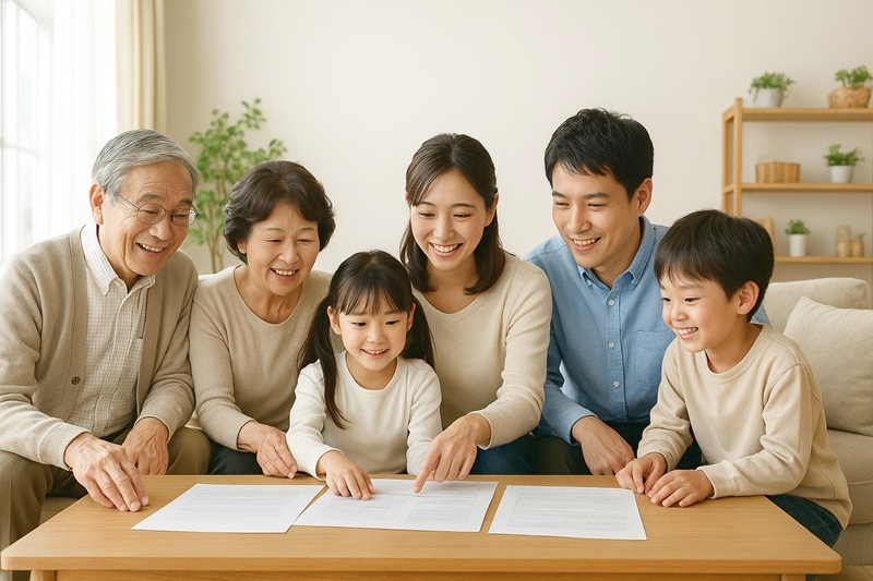 タカラリフォームローンの検討をする家族