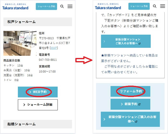 ショールームの予約の流れ