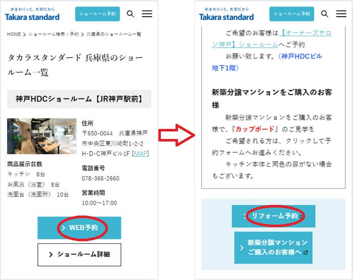 ショールームの予約の流れ