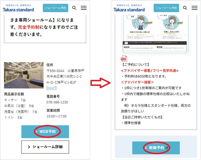ショールームの予約の流れ