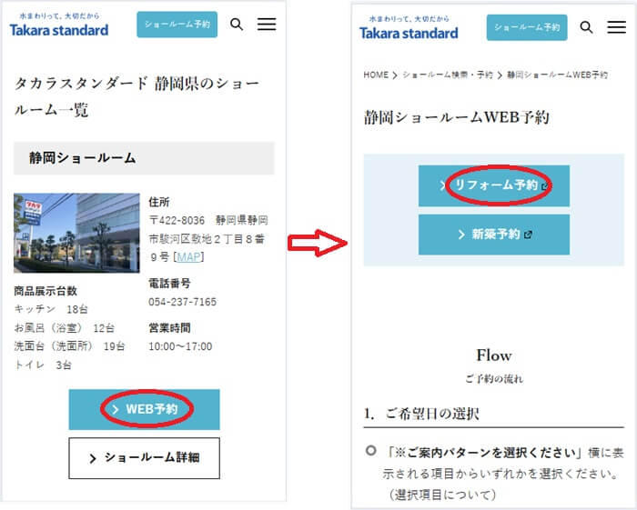 ショールームの予約の流れ