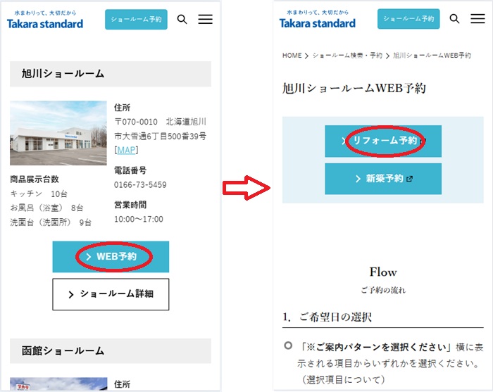 ショールームの予約の流れ