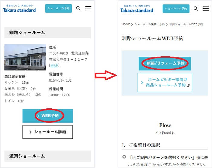 ショールームの予約の流れ