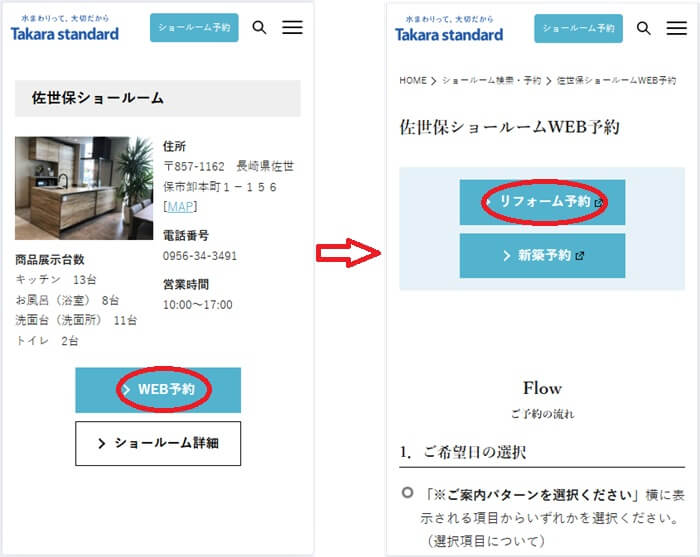 ショールームの予約の流れ
