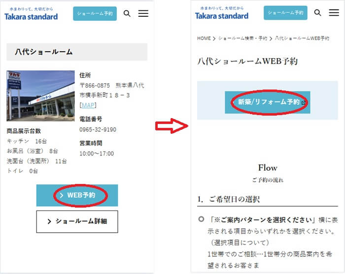 ショールームの予約の流れ