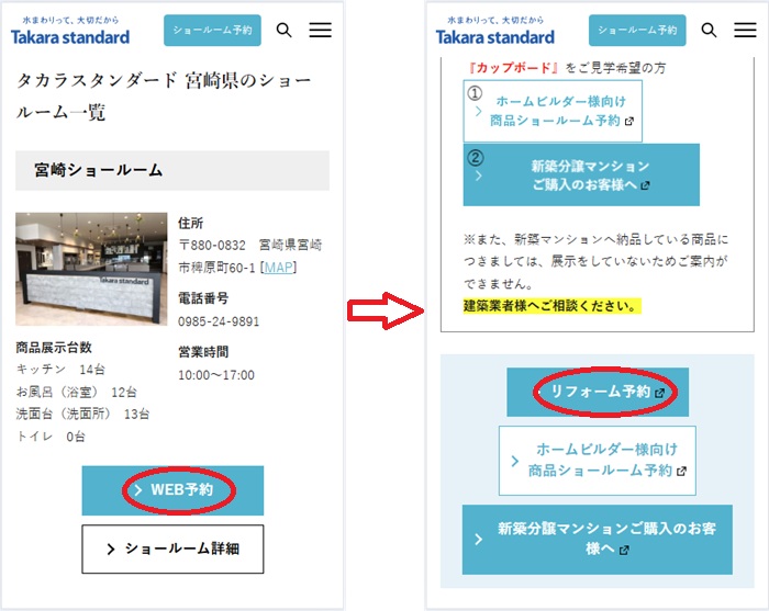 ショールームの予約の流れ
