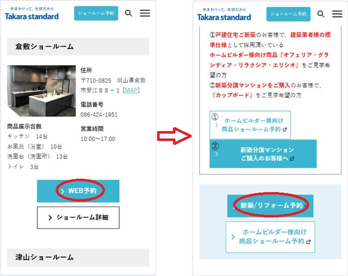 ショールームの予約の流れ