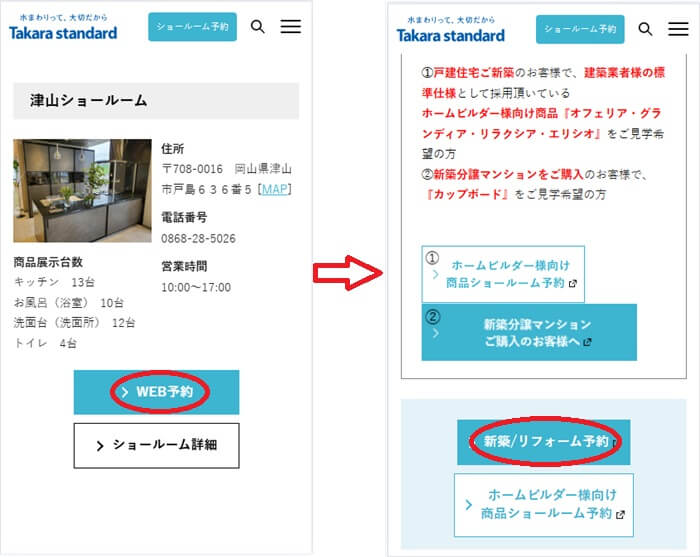 ショールームの予約の流れ